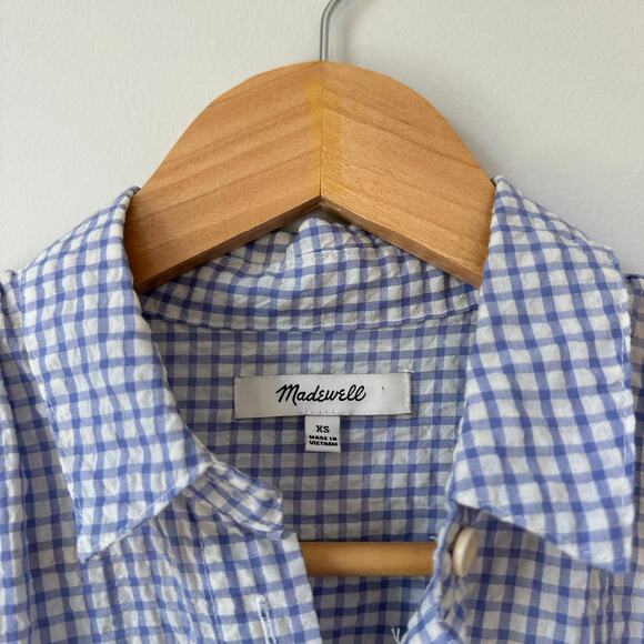 Madewell Hilltop Gingham Print Button Front Short Sleeve Shirt Blue XS - Picture 6 of 8